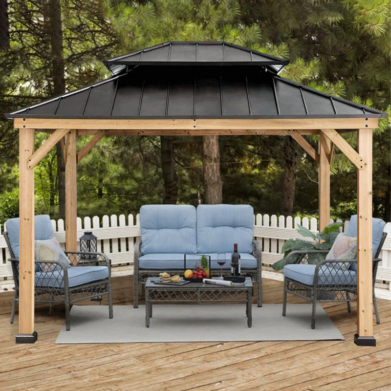 CoastShade 13'x15' Solid Wood Patio Gazebo Garden Gazebos Cedar Frame and Steel Ventilation